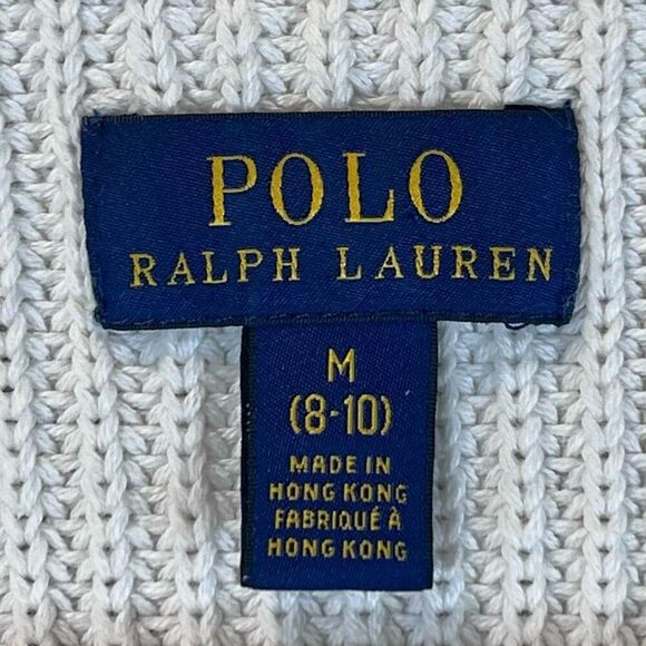 Vintage Polo Ralph Lauren Cream Cotton Cable Knit Button Up Cardigan Girls 8/10 - Picture 5 of 10